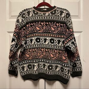 Vintage Justine Todd Floral and Vines Striped Sweater